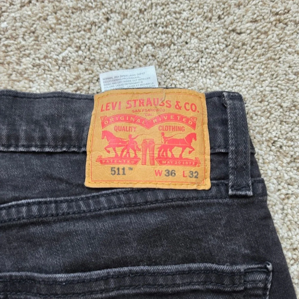 Levi's 511 Slim Fit Jeans Mens W36 L32 Black Stretch Denim Pants 04511-1907
